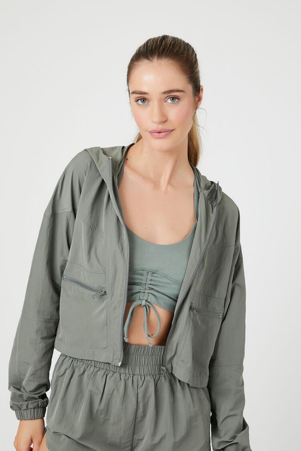 

Укороченная толстовка Active на молнии Forever 21, оливковый, Зеленый