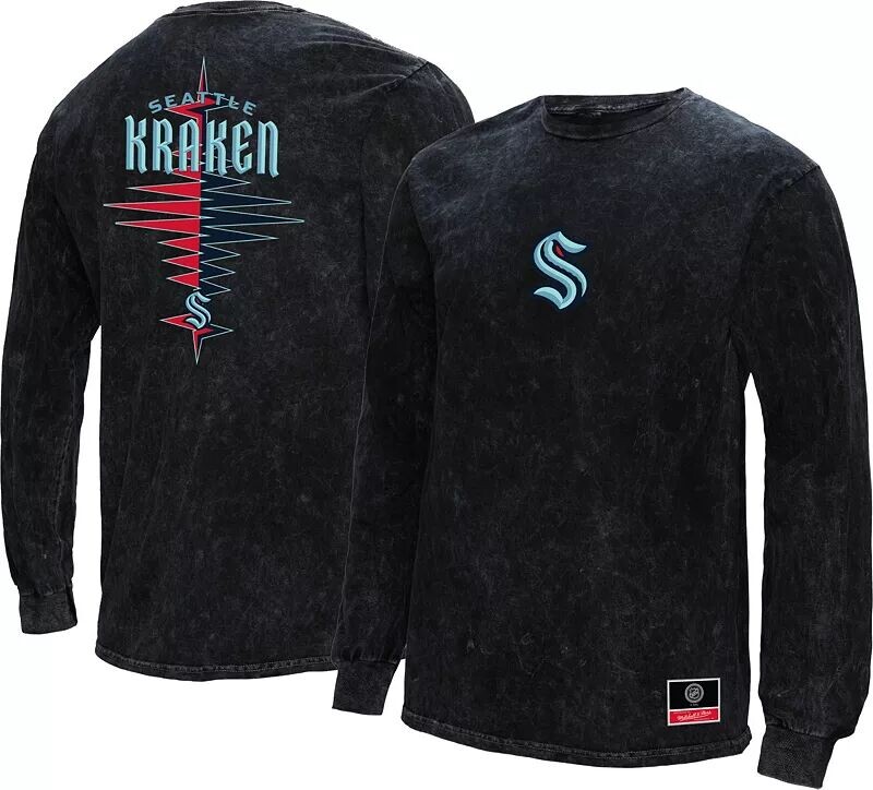 

Mitchell & Ness Seattle Kraken Vintage Черная рубашка с длинными рукавами и зигзагом