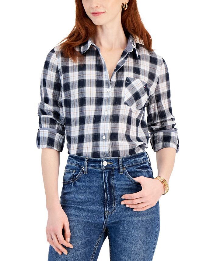

Женская универсальная рубашка в мятую клетку Tommy Hilfiger, синий