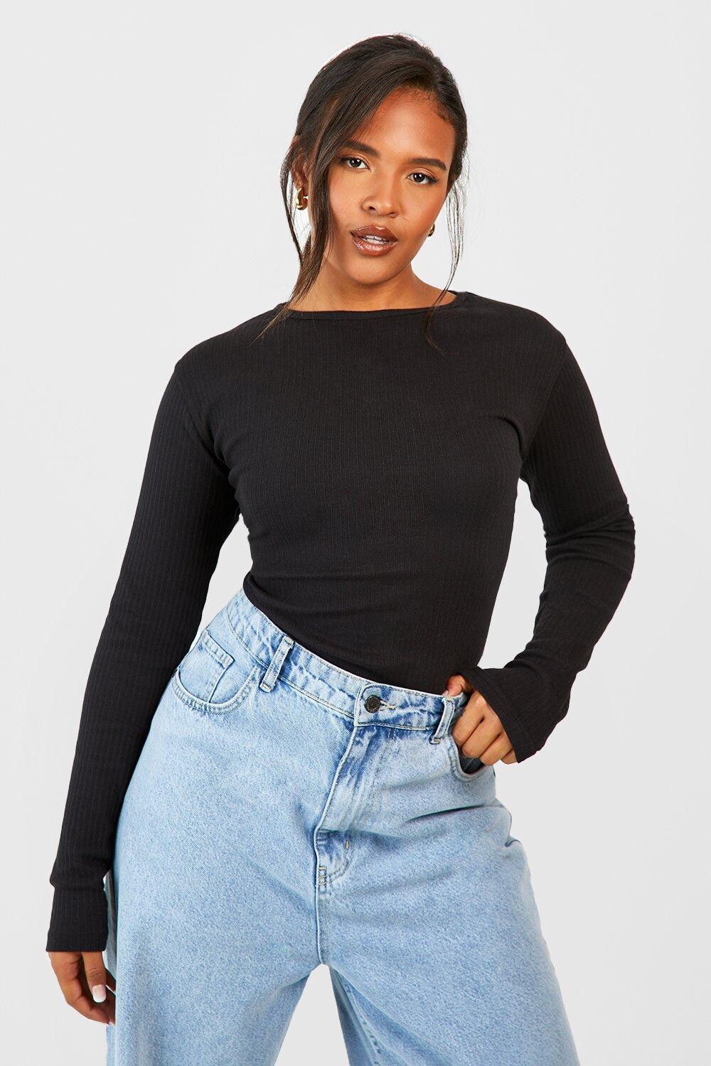 

Боди Plus с круглым вырезом и длинными рукавами boohoo, черный