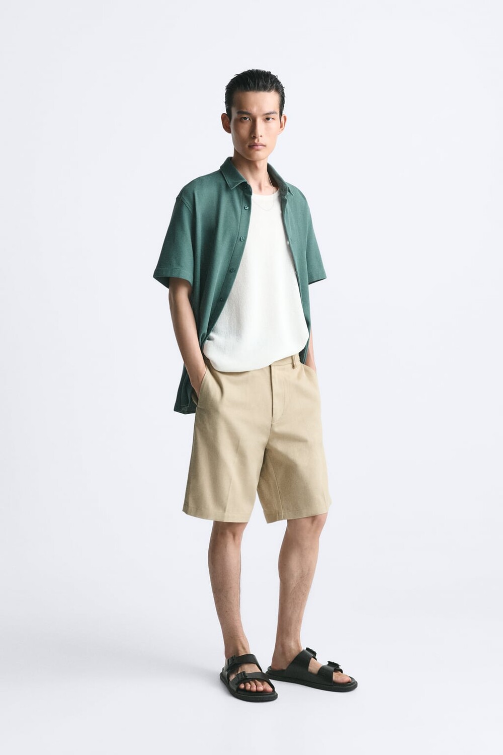 

Рубашка из ткани в клетку ZARA, зеленый