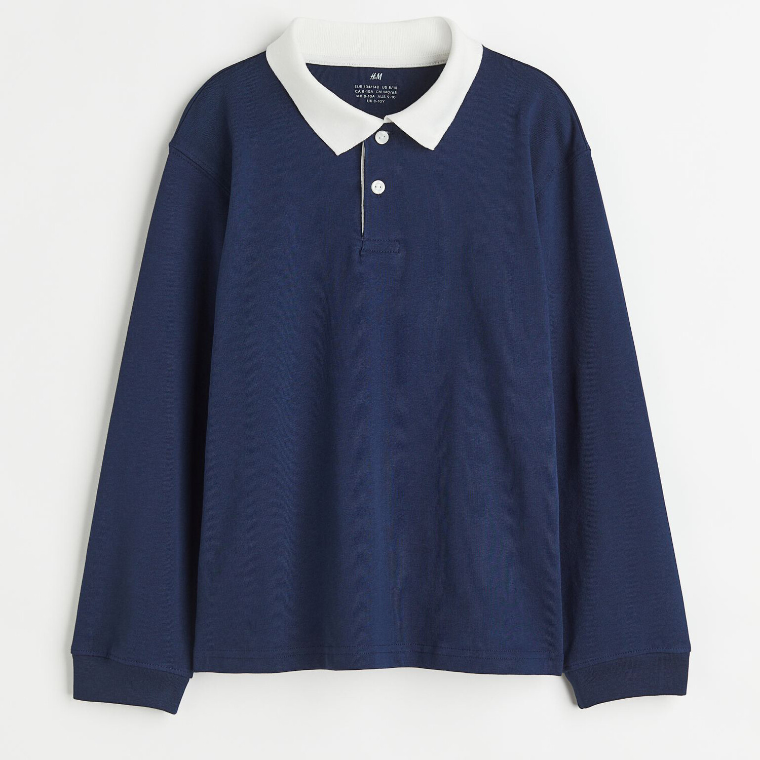 

Хлопковая футболка для регби H&M Basics Solid-color, темно-синий/белый