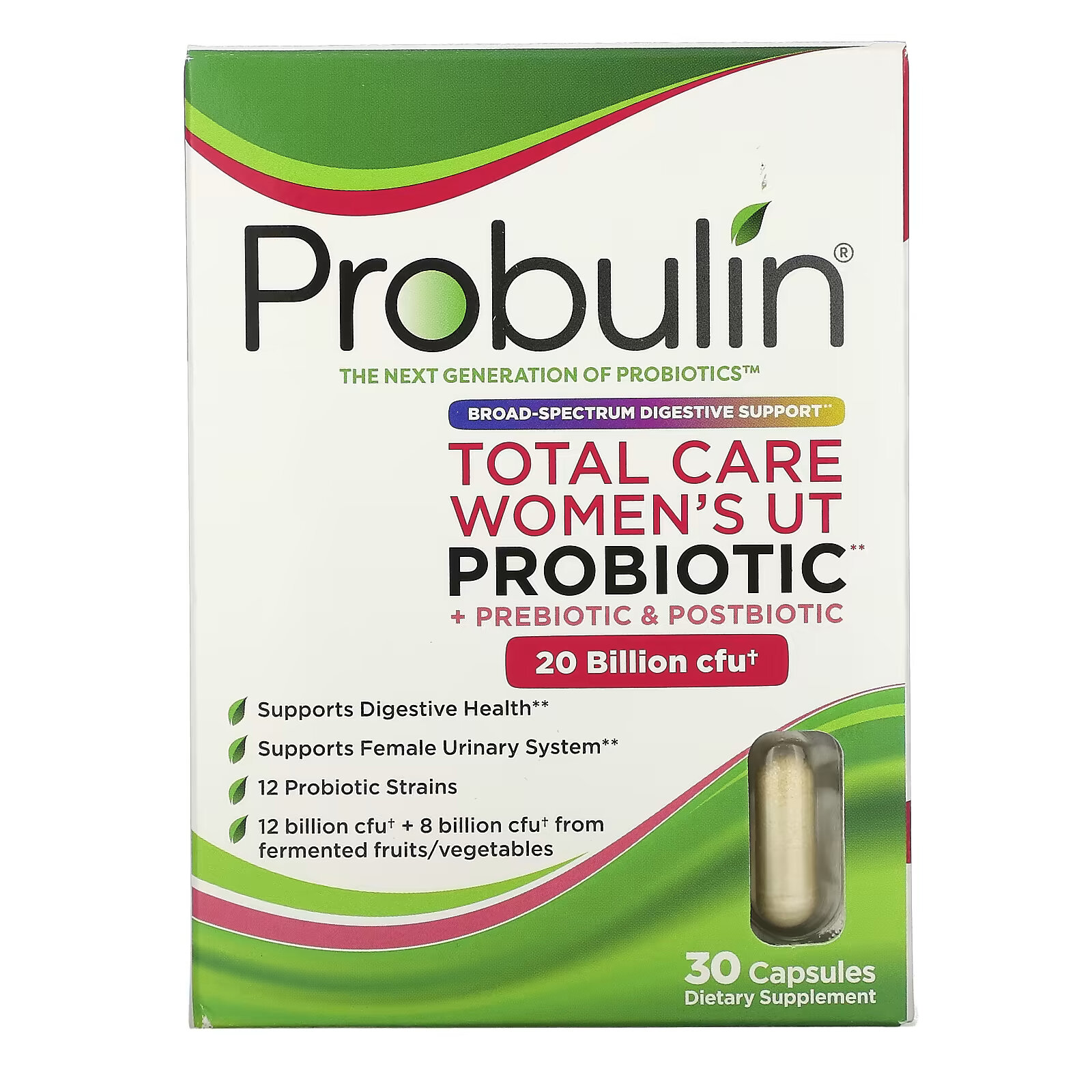 Probulin, Total Care, пробиотик для женской мочевыделительной системы, 20 млрд КОЕ, 30 капсул probulin для детей my little bugs пробиотик total care пребиотик и постбиотик арбуз 30 жевательных таблеток