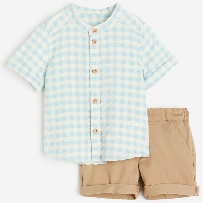 

Комплект H&M Cotton, 2 предмета, голубой/белый/бежевый