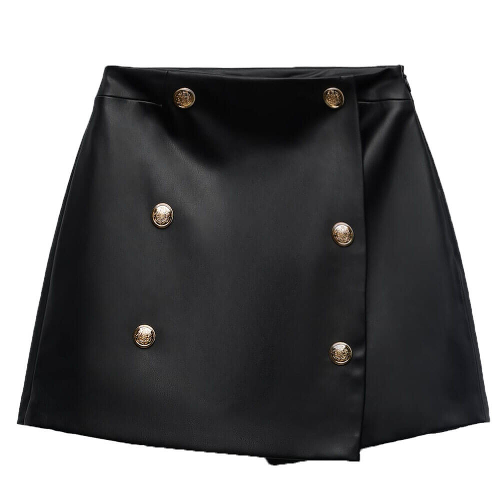 

Юбка-шорты Zara Faux Leather With Golden Button, черный