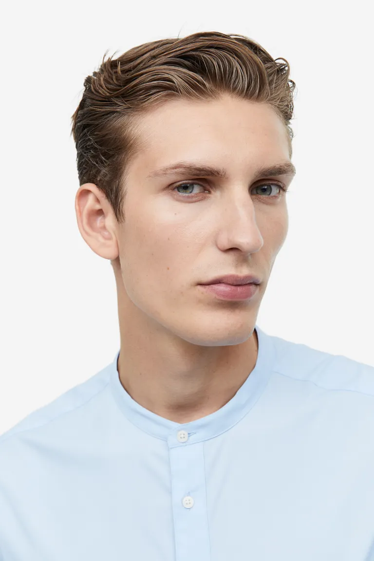 Рубашка с низким воротником и мускулистым кроем H&M, синий фото