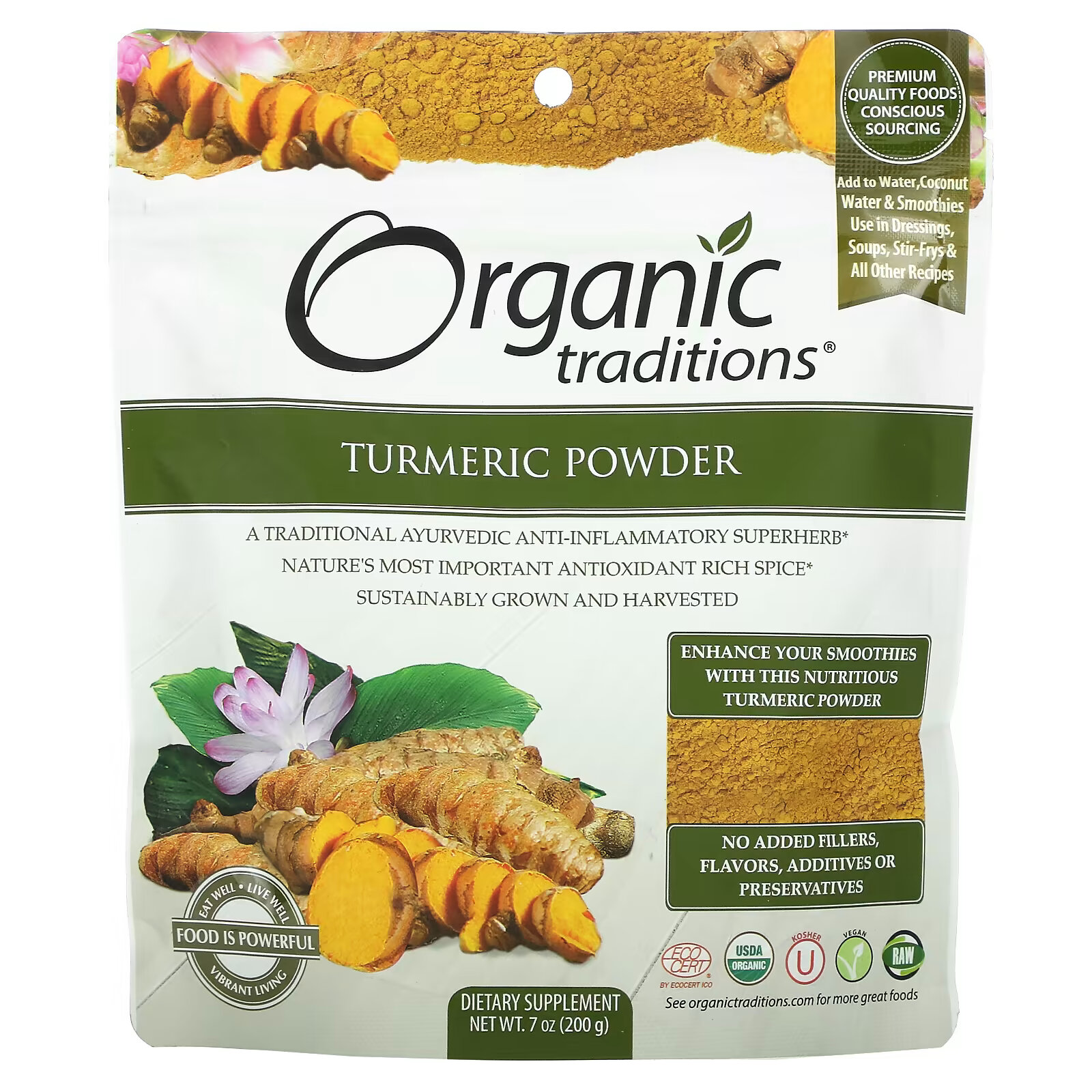 Organic Traditions, Куркума в порошке, 200 г (7 унций) organic traditions порошок трифалы 7 унций 200 г