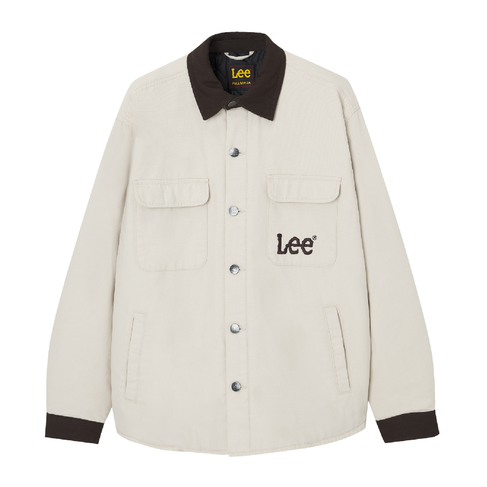 Куртка-рубашка Lee x Pull&Bear Padded, бежевый мужская джинсовая куртка с вышивкой однотонная однобортная приталенная куртка с отложным воротником и длинными рукавами в стиле хип хоп