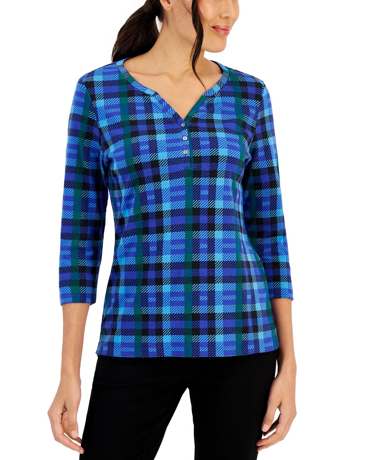 

Женский клетчатый топ henley, созданный для macy's Karen Scott, мульти