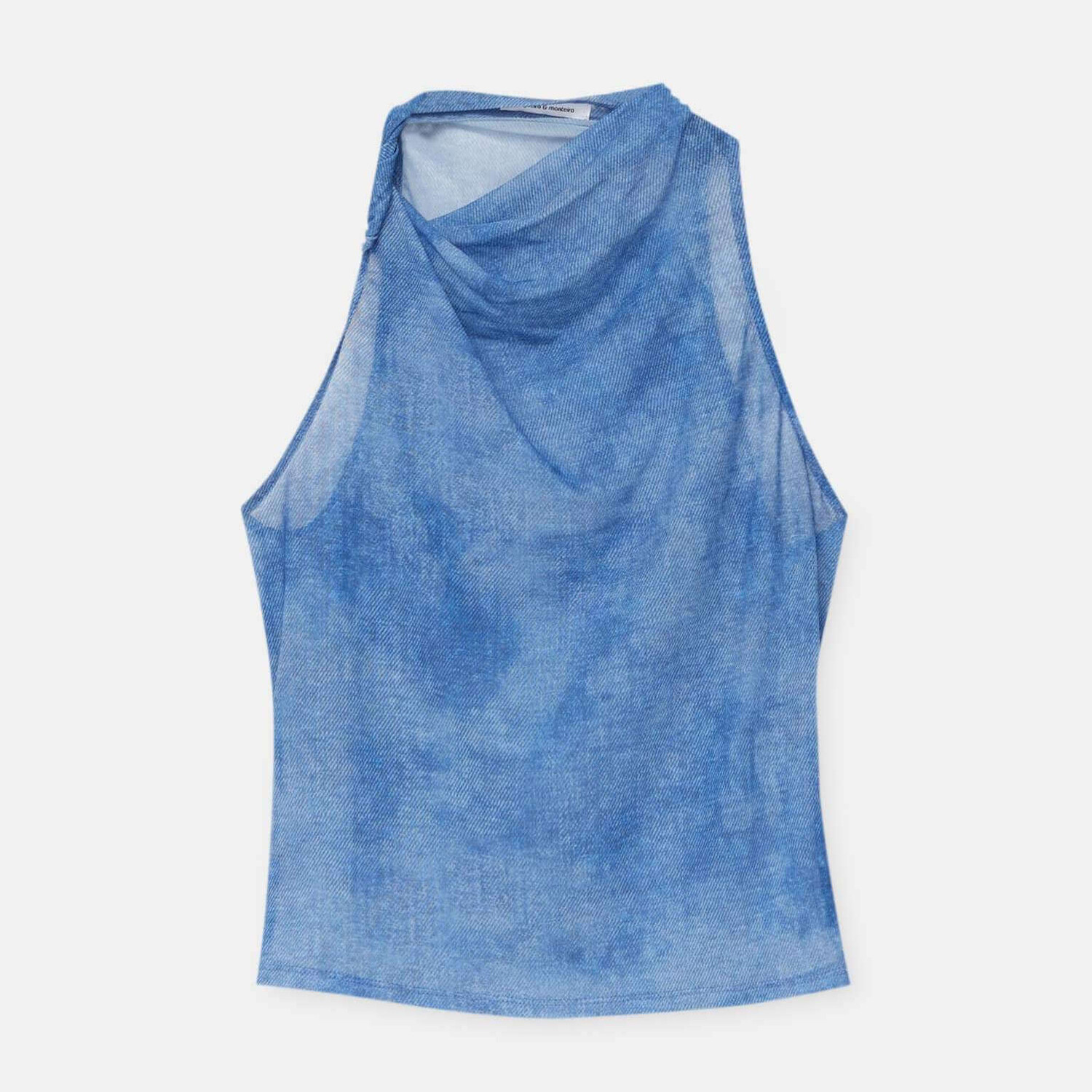 

Топ Pull&Bear Tulle With Denim Print, синий