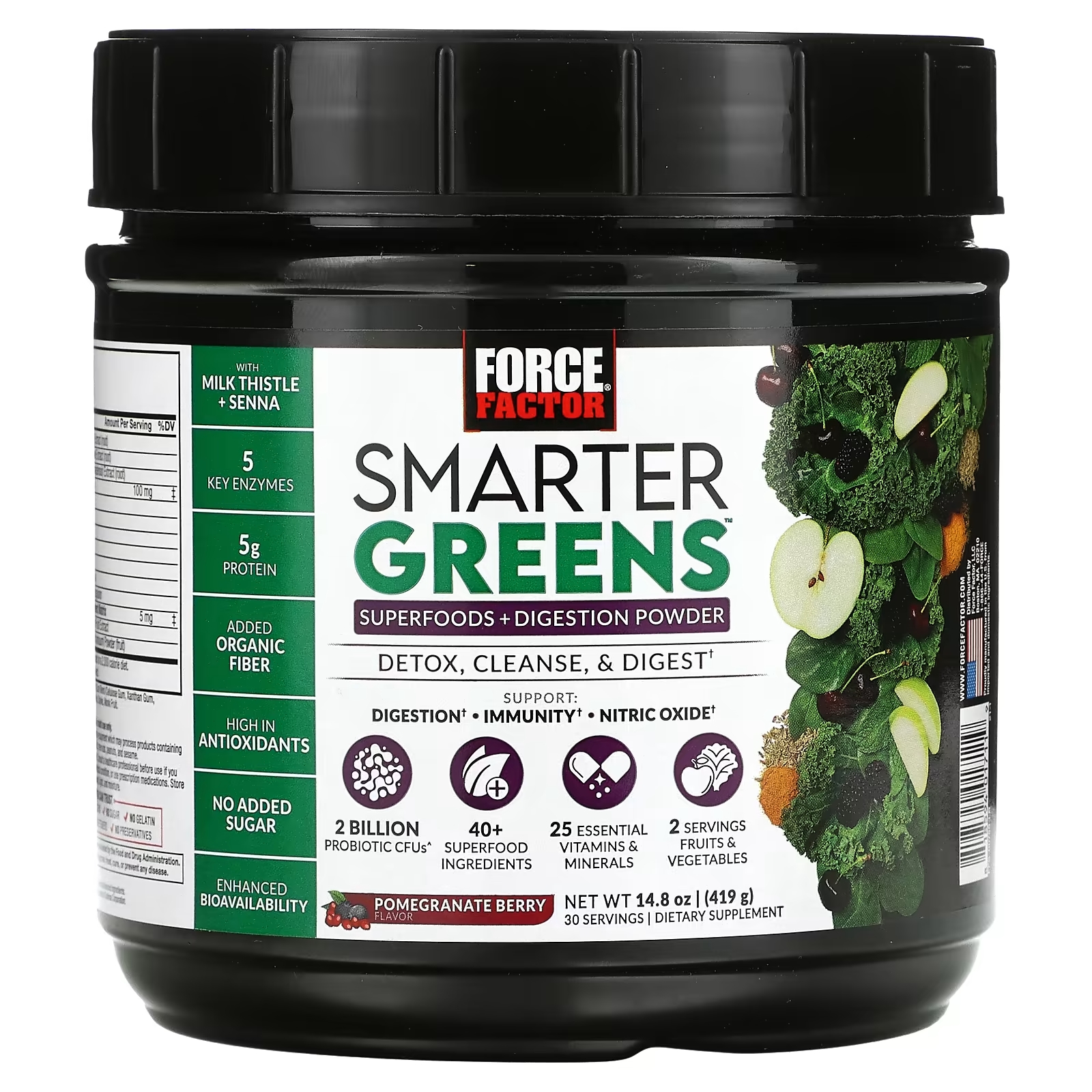 Суперфуды и Порошок для Улучшения Пищеварения Force Factor Smarter Greens, гранат, 419 г травяная добавка force factor smarter greens 90 таблеток