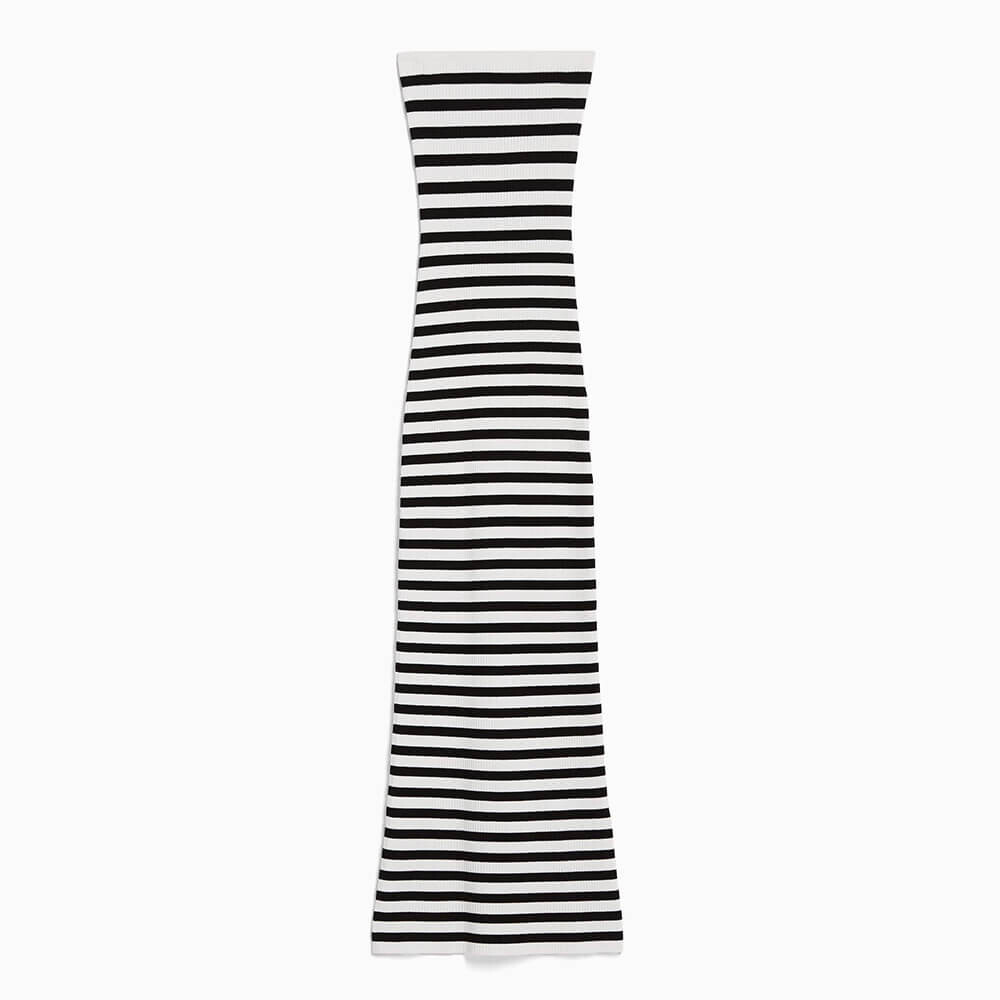 

Платье-миди Bershka Striped Bandeau, белый/черный
