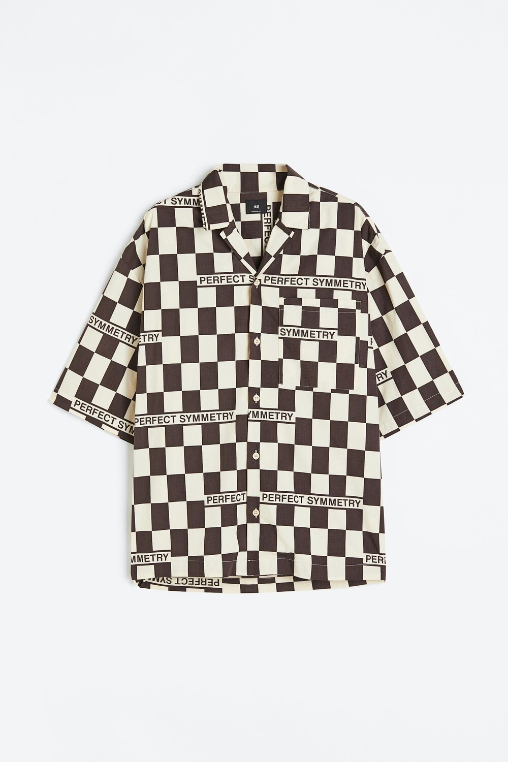 

Рубашка H&M Oversized Fit Patterned Resort Shirt, коричневый, белый