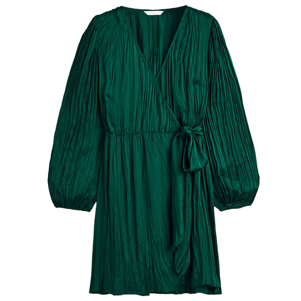 

Платье H&M Wrap with Balloon Sleeves, темно-зеленый/изумрудный