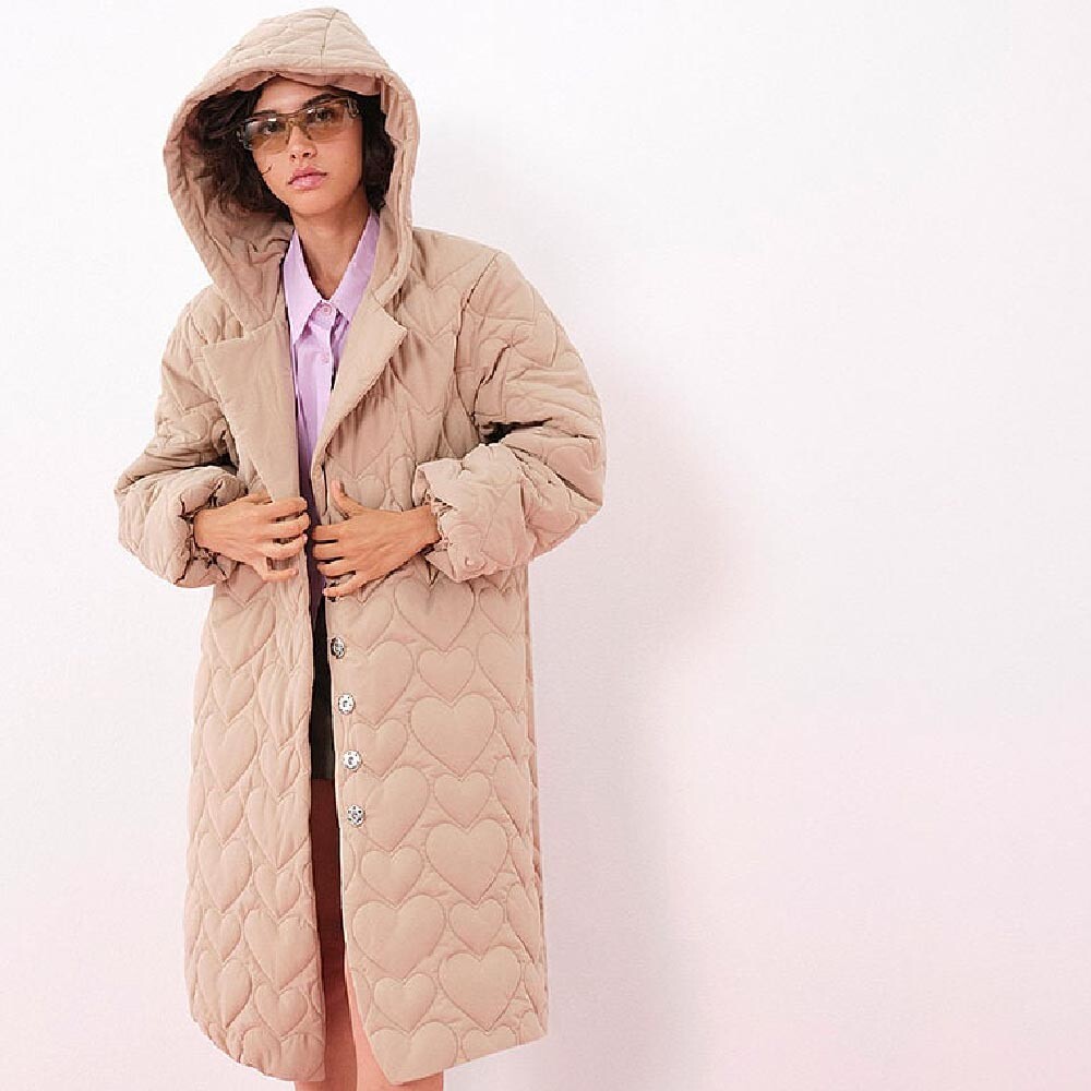 

Пальто For Love & Lemons Long Heart Puffer, светло-бежевый