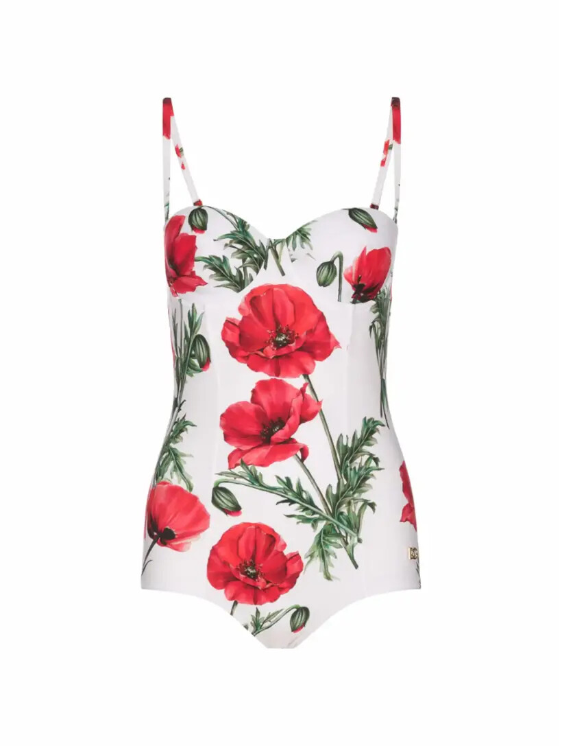 

Слитный купальник с принтом маков Dolce&Gabbana, Серый