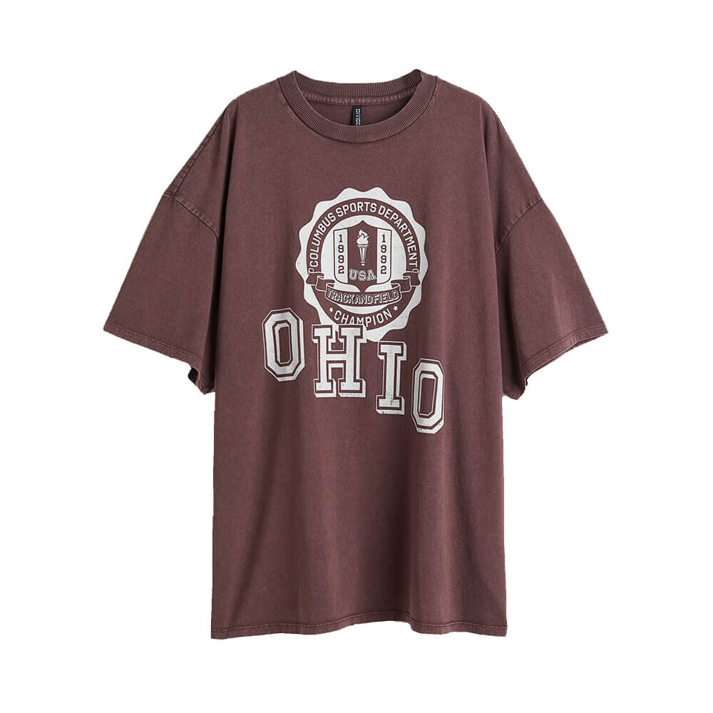 

Футболка H&M Oversized Printed Ohio, тёмно-коричневый