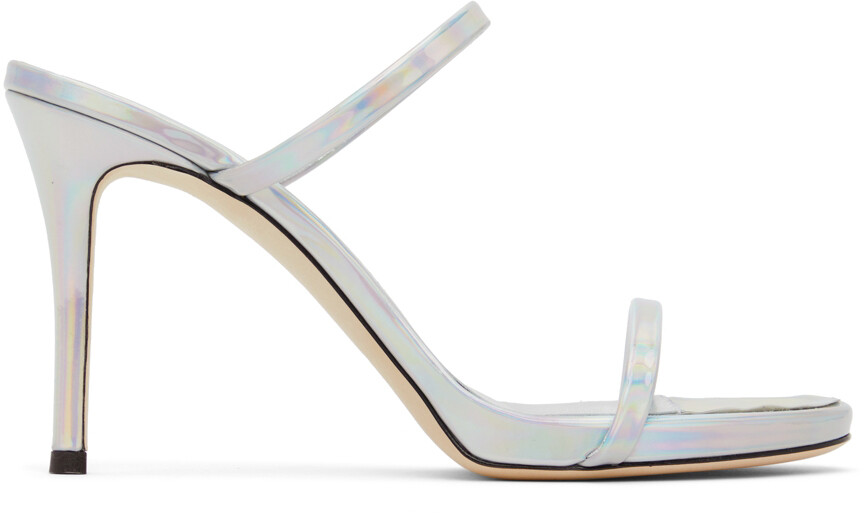 

Серебряные босоножки на каблуке с двумя ремешками Giuseppe Zanotti