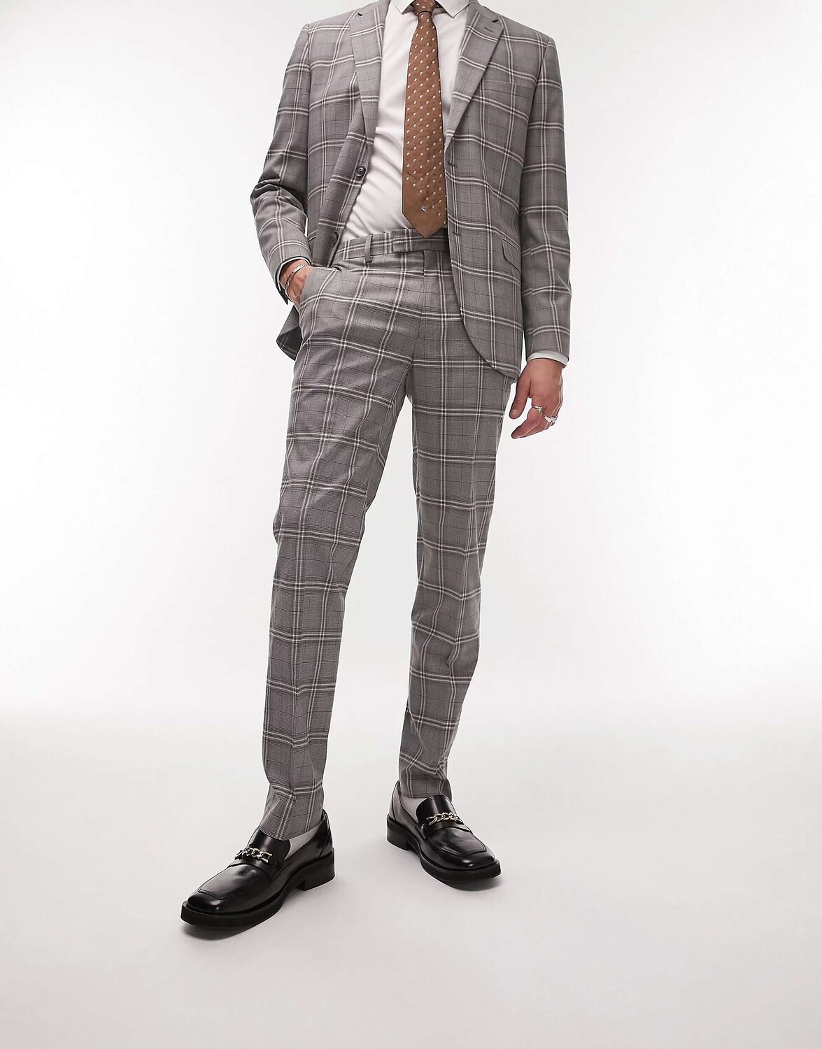 

Серые узкие брюки в клетку Topman, Серый