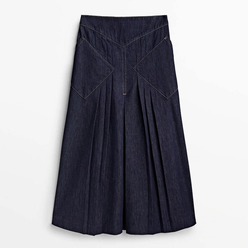 

Юбка Massimo Dutti Rinse-Wash Box Pleat Midi, темно-синий