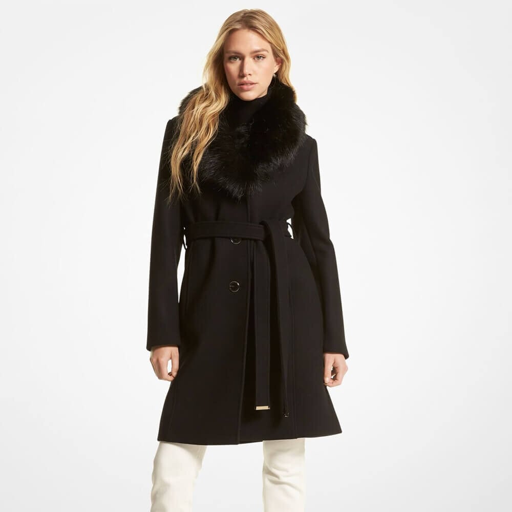 

Пальто Michael Michael Kors Faux Fur-Collar Wool Blend, черный