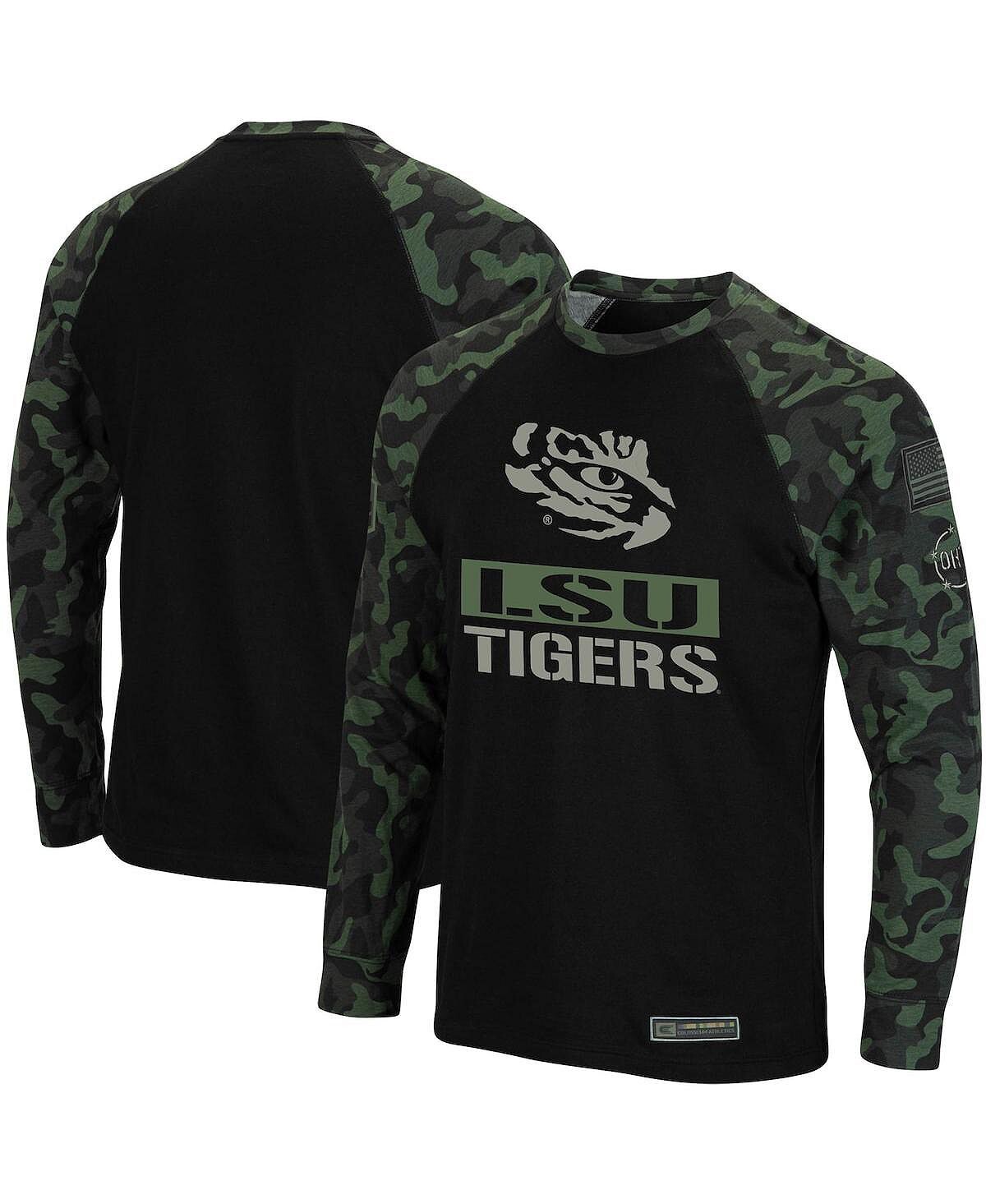 

Мужская черная, камуфляжная футболка lsu tigers oht с длинным рукавом в стиле милитари с принтом big and tall raglan Colosseum, мульти