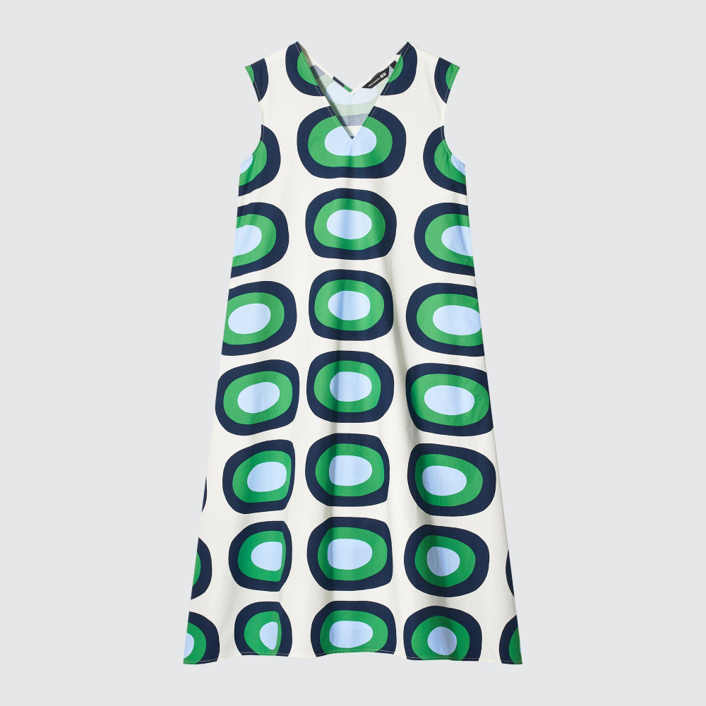 Платье Uniqlo х Marimekko V Neck Melooni, зеленый