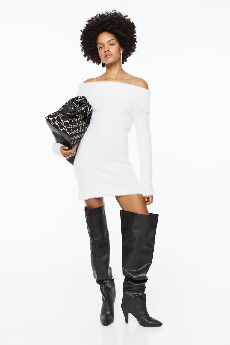 

Пышное платье с открытыми плечами H&M, белый
