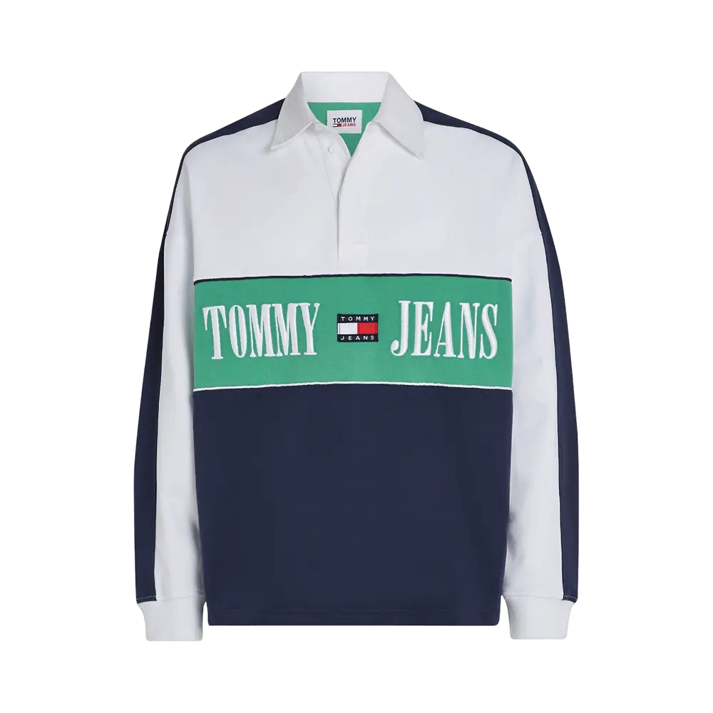 

Лонгслив Tommy Jeans Retro Logo Oversized Rugby, синий