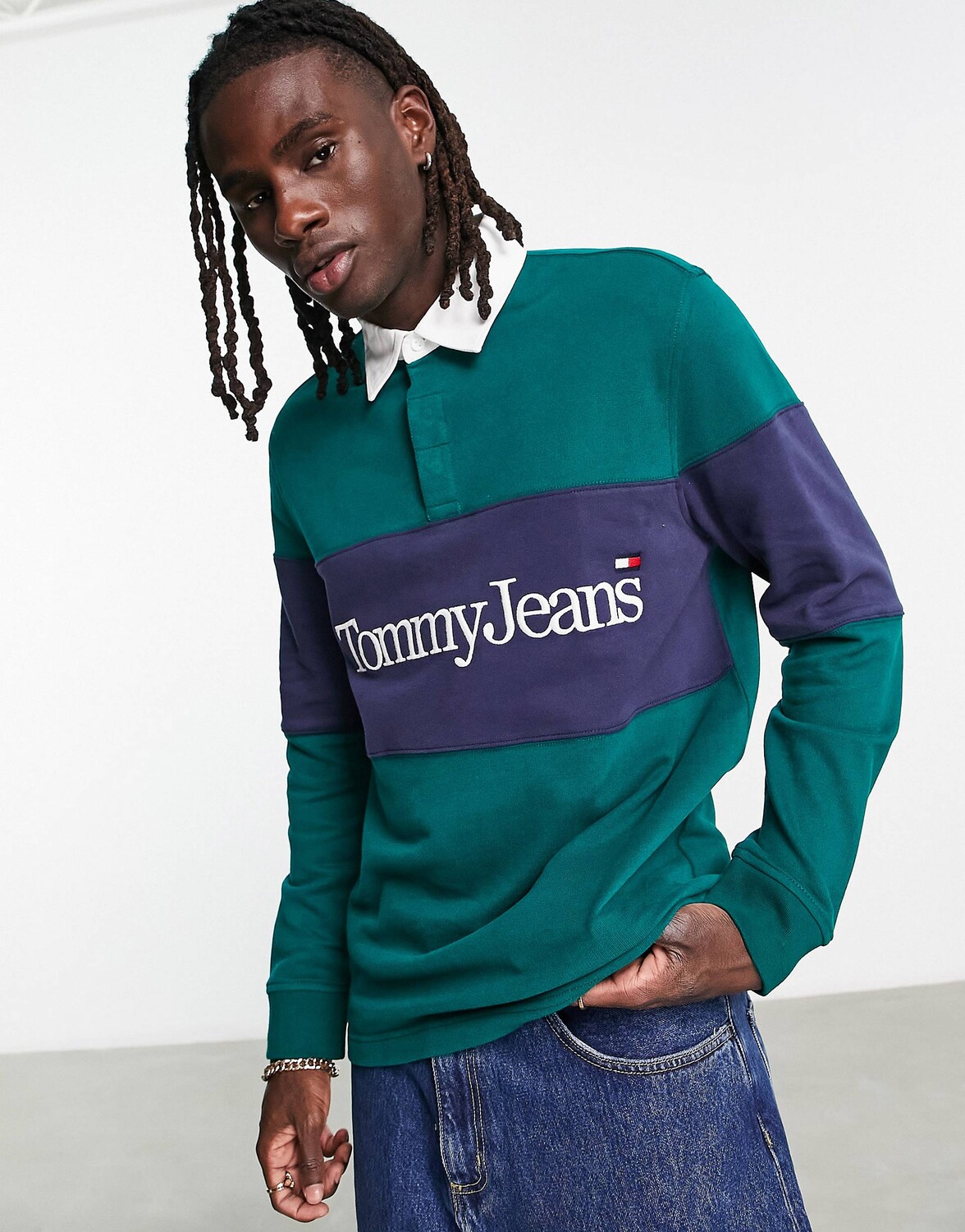 

Темно-зеленое поло свободного кроя в стиле регби с засечками Tommy Jeans