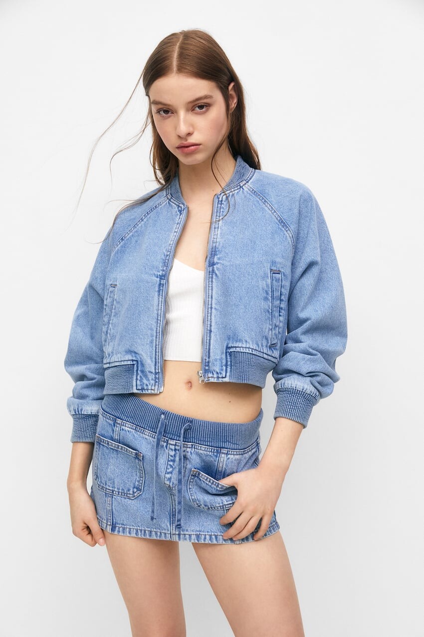 

Джинсовая мини-юбка с резинкой на талии Pull&Bear, синий