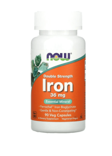 now double strength iron 36 mg 90 veg capsules железо бисглицинат 36 мг Железо двойной силы NOW Foods 36 мг, 90 капсул