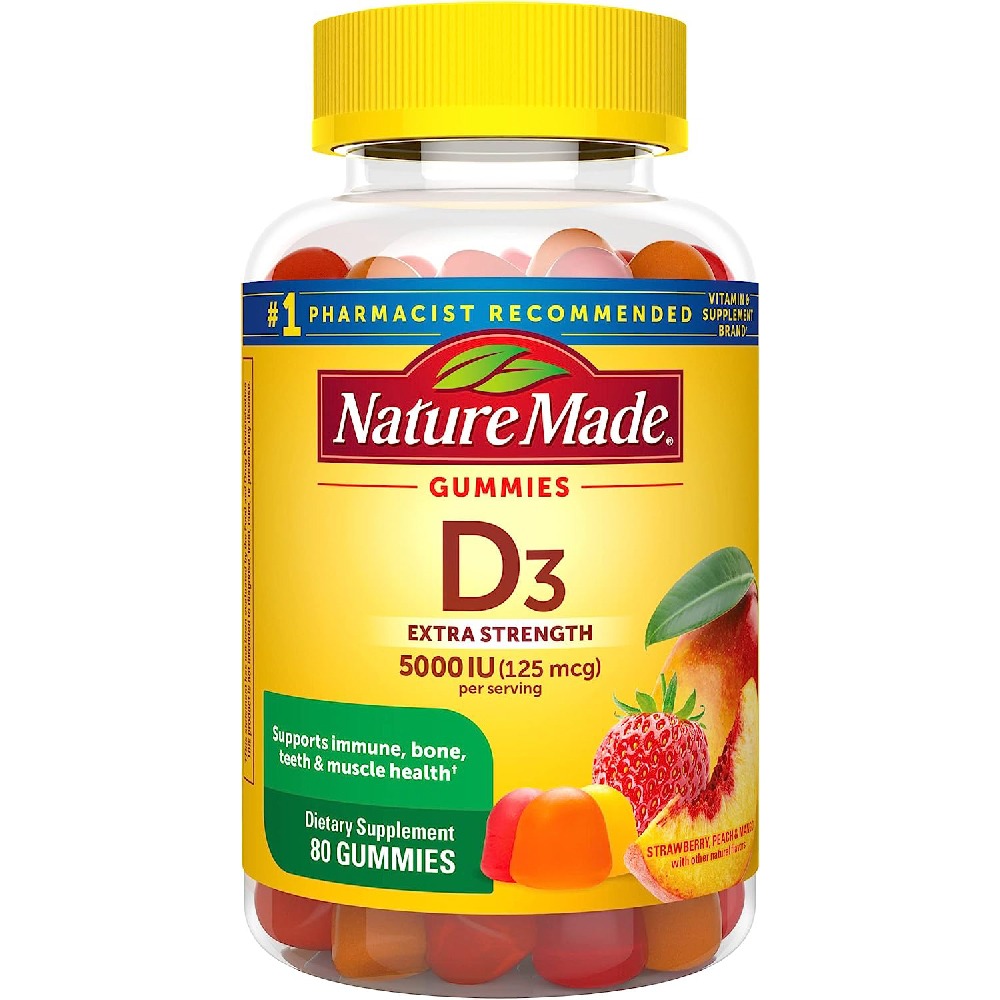 Витамин D3 Nature Made 5000 МЕ, 125 мкг, 80 жевательных капсул nature s way добавка для роста костей и мышц для детей от 2 лет ягодный вкус 60 жевательных мармеладок