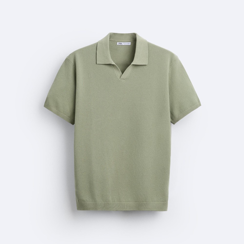Футболка поло Zara Textured Knit, зеленый футболка поло zara ribbed knit серо зеленый