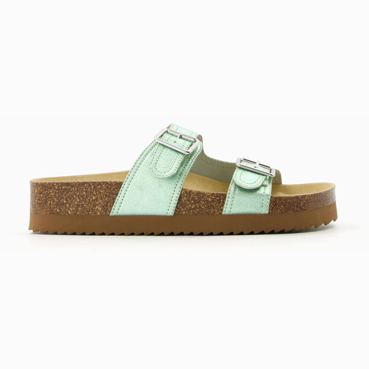 

Сандалии Bershka Metallic Flat Slider With Buckles, зеленый