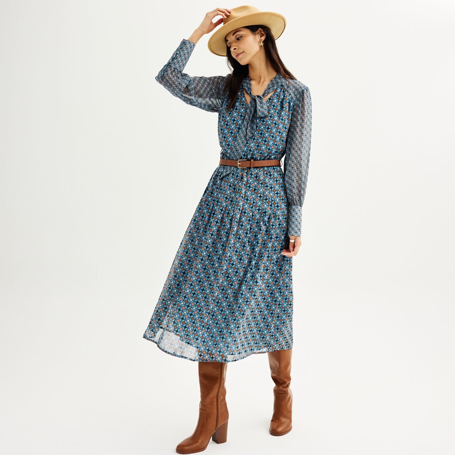 

Женское платье с поясом и завязывающимся воротником Nine West Nine West