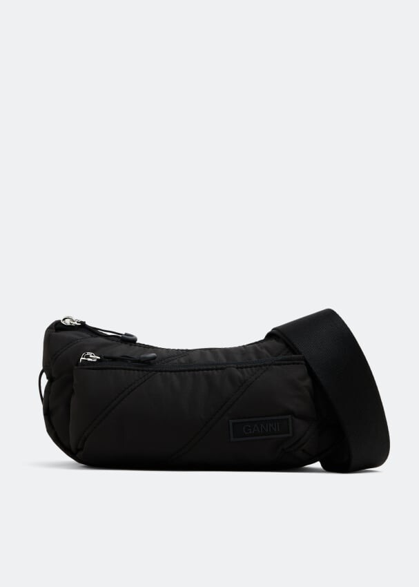 

Сумка кросс-боди GANNI Quilted recycled tech small baguette bag, черный