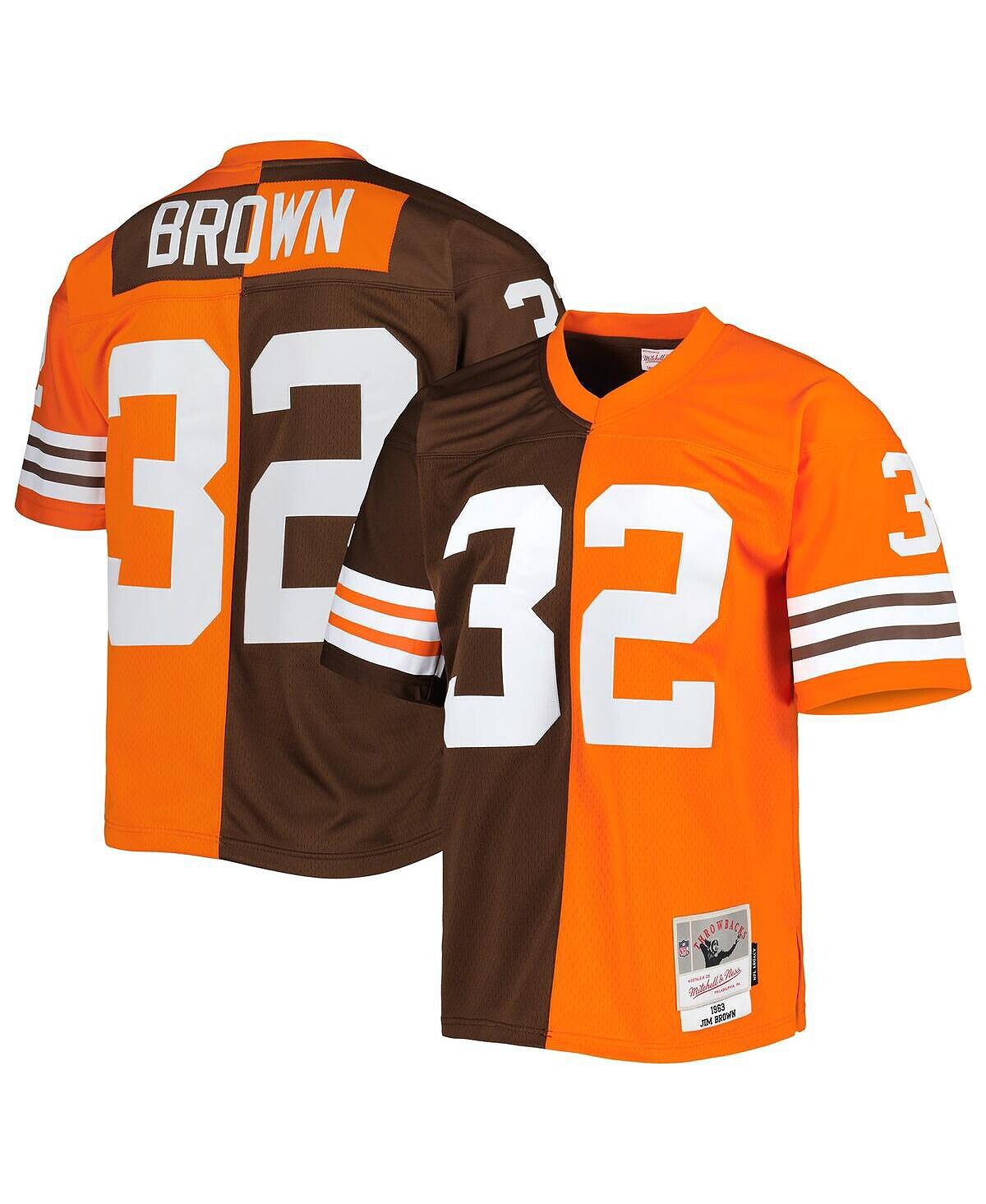 

Мужская футболка jim brown orange, brown cleveland browns 1963 split legacy, копия джерси Mitchell & Ness, мульти