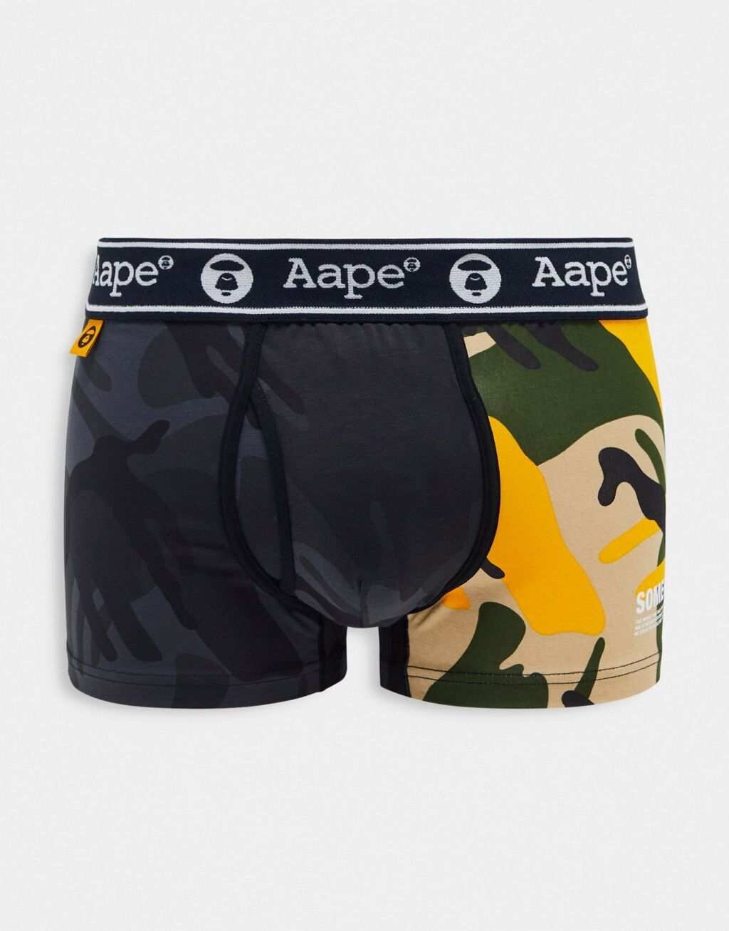 

Черно-желтые боксеры Aape by A Bathing Ape с камуфляжным принтом и поясом с логотипом