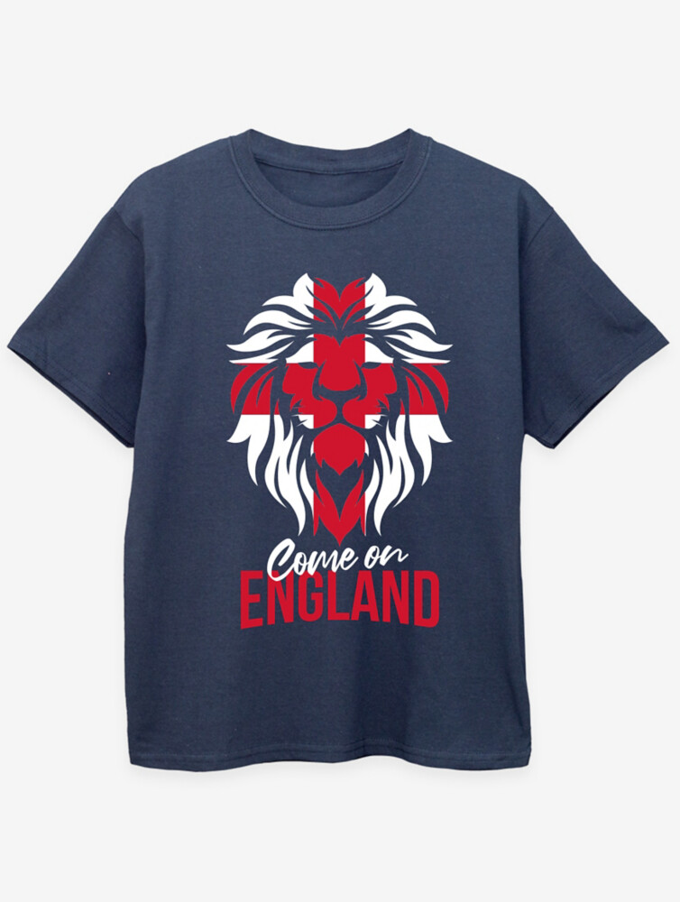 

Детская темно-синяя футболка NW2 Football Come On England Lion George., нави, Синий