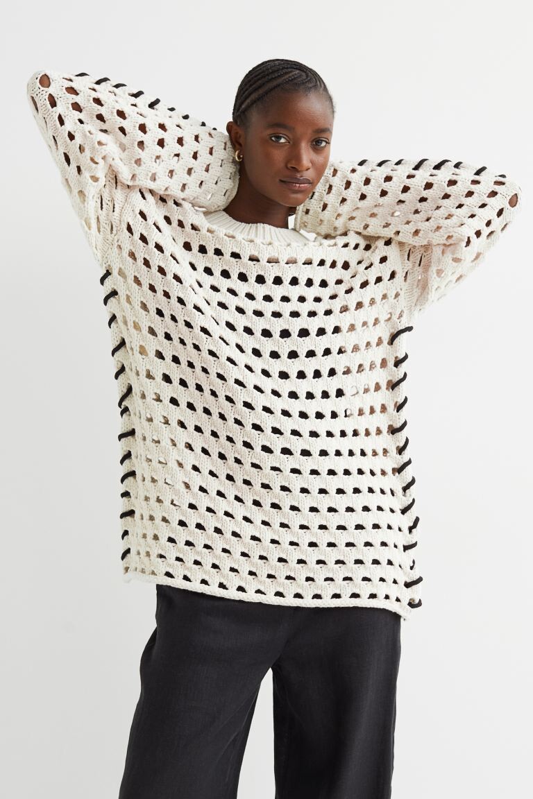 

Ажурный свитер с примесью шелка H&M, белый