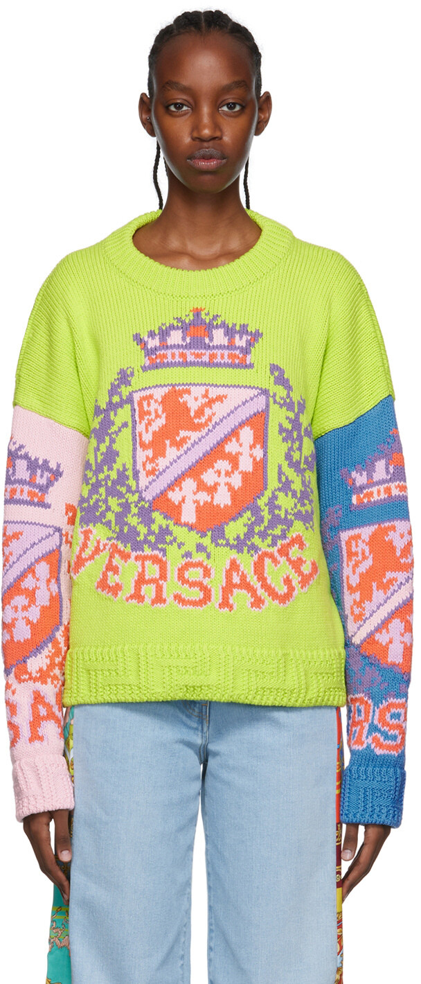

Разноцветный хлопковый свитер Versace, Синий, Разноцветный хлопковый свитер Versace