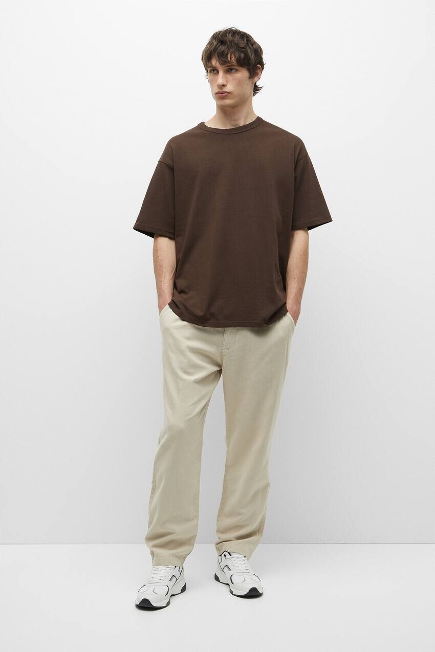 

Базовые брюки чинос из смеси льна Pull&Bear, бежевый