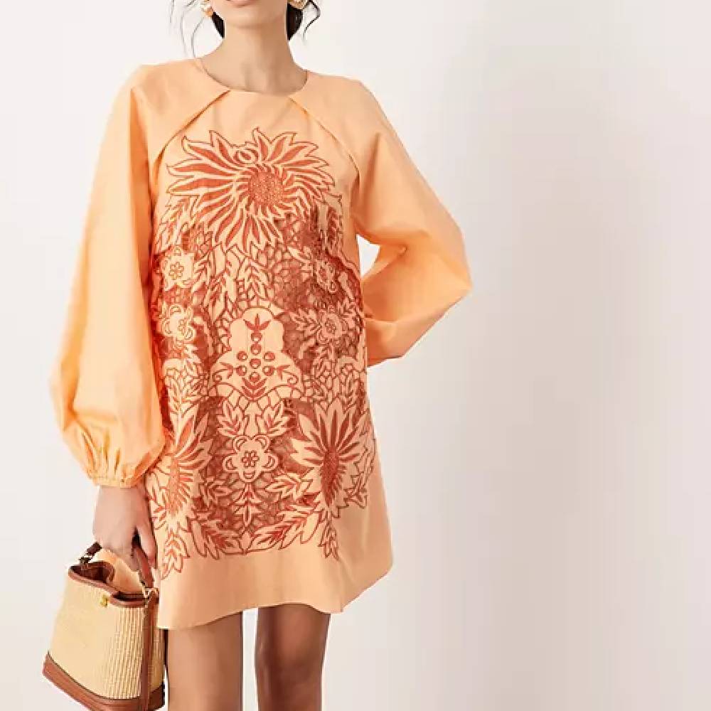 Платье Asos Edition Embroidered Trapeze Mini, оранжевый цена и фото