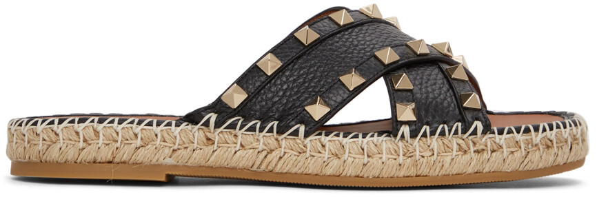 

Черные шлепанцы Rockstud Espadrille Valentino Garavani