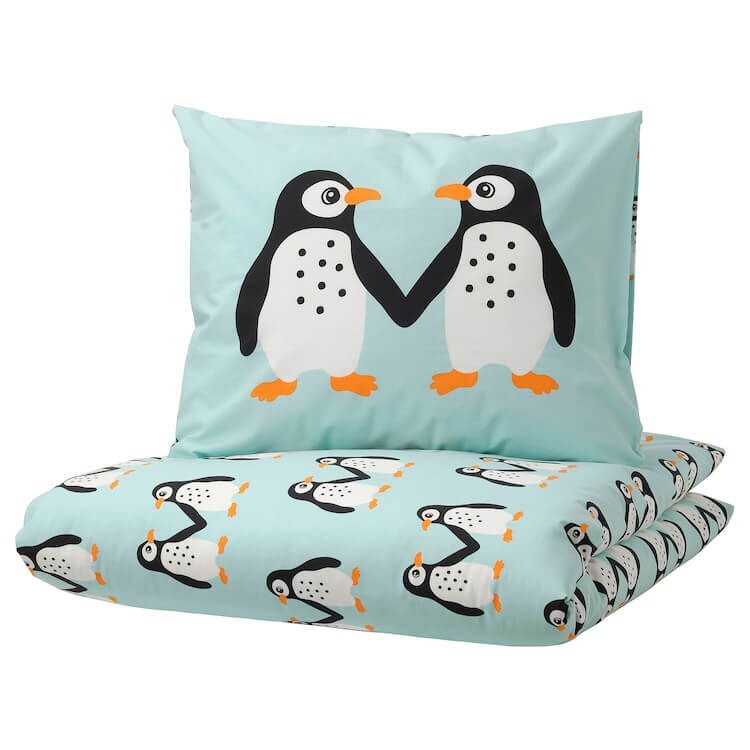 

Комплект детского постельного белья Ikea Blavingad Penguin, 2 предмета, 140x200/80x80, светло-бирюзовый