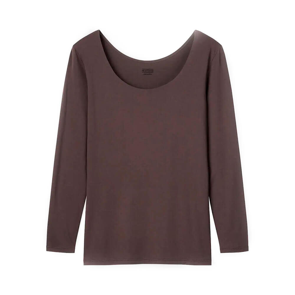 

Лонгслив Uniqlo Heattech Scoop Neck Thermal Top, тёмно-коричневый