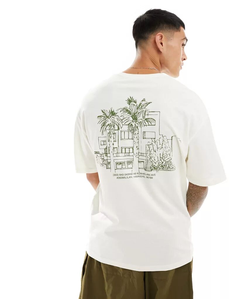 Белая футболка оверсайз Jack & Jones с принтом Palm Resort на спине