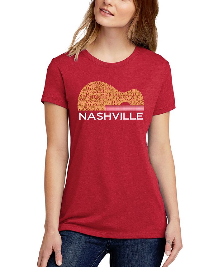 Женская футболка Nashville Guitar Premium Blend Word Art с короткими рукавами LA Pop Art, красный