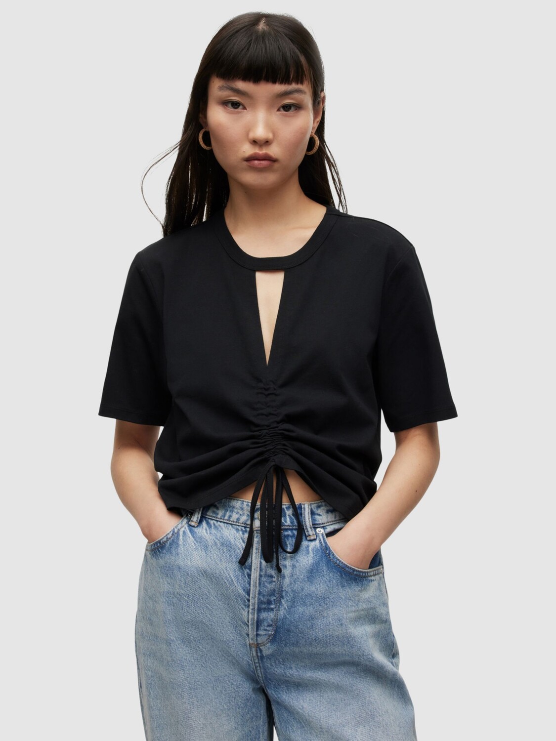 

Топ AllSaints Gigi Slim Fit с V-образным вырезом, черный